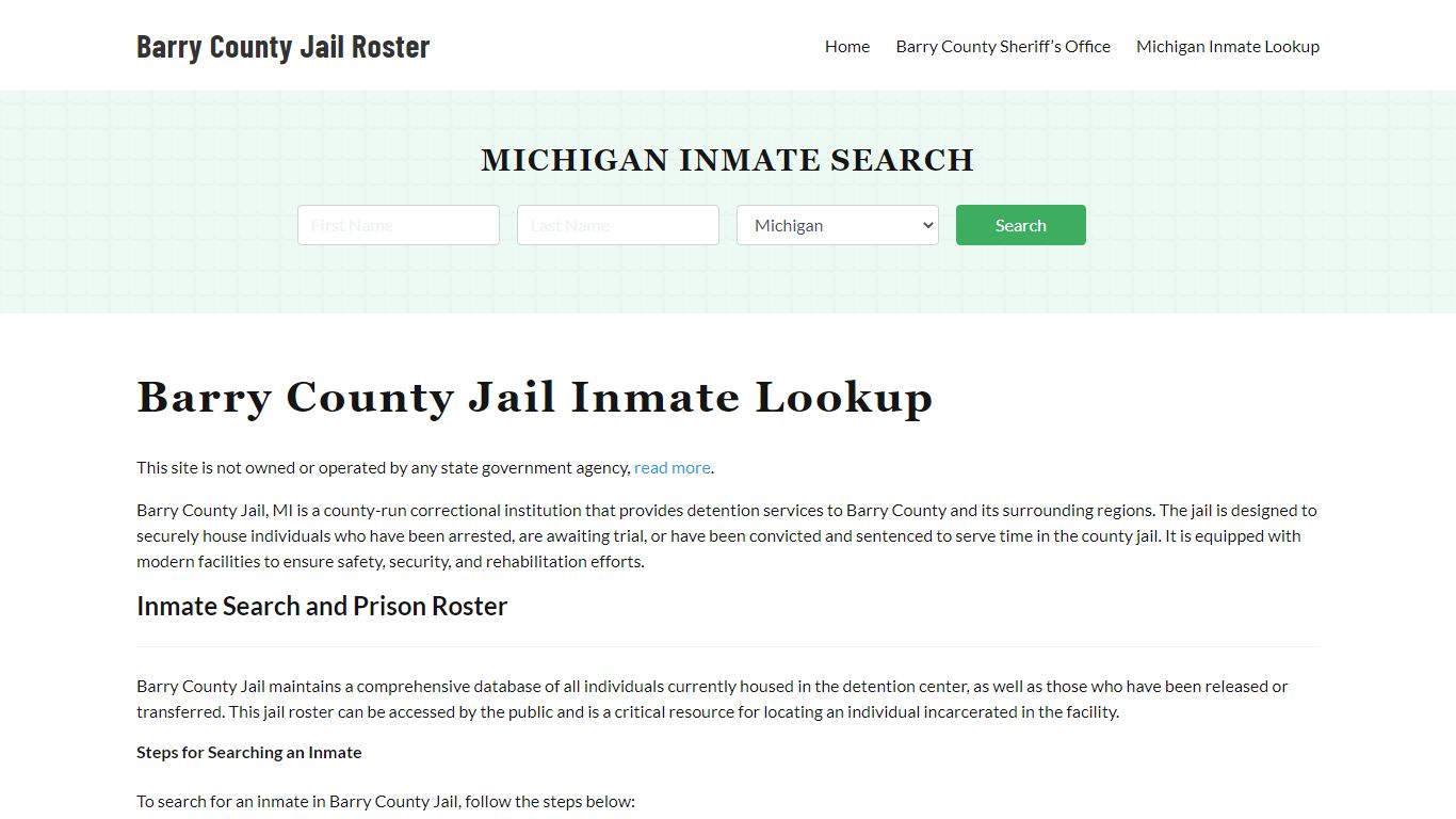 Barry County Jail Roster Lookup, MI, Inmate Search